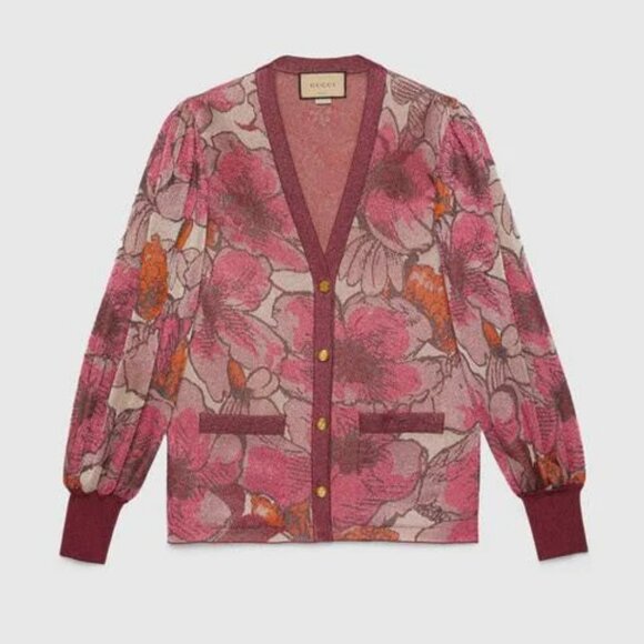 GUCCI SWEATER NOJUM LUREX FLORAL CARDIGAN VOLUMINOUS SLEEVES sz L LARGE - Picture 16 of 16